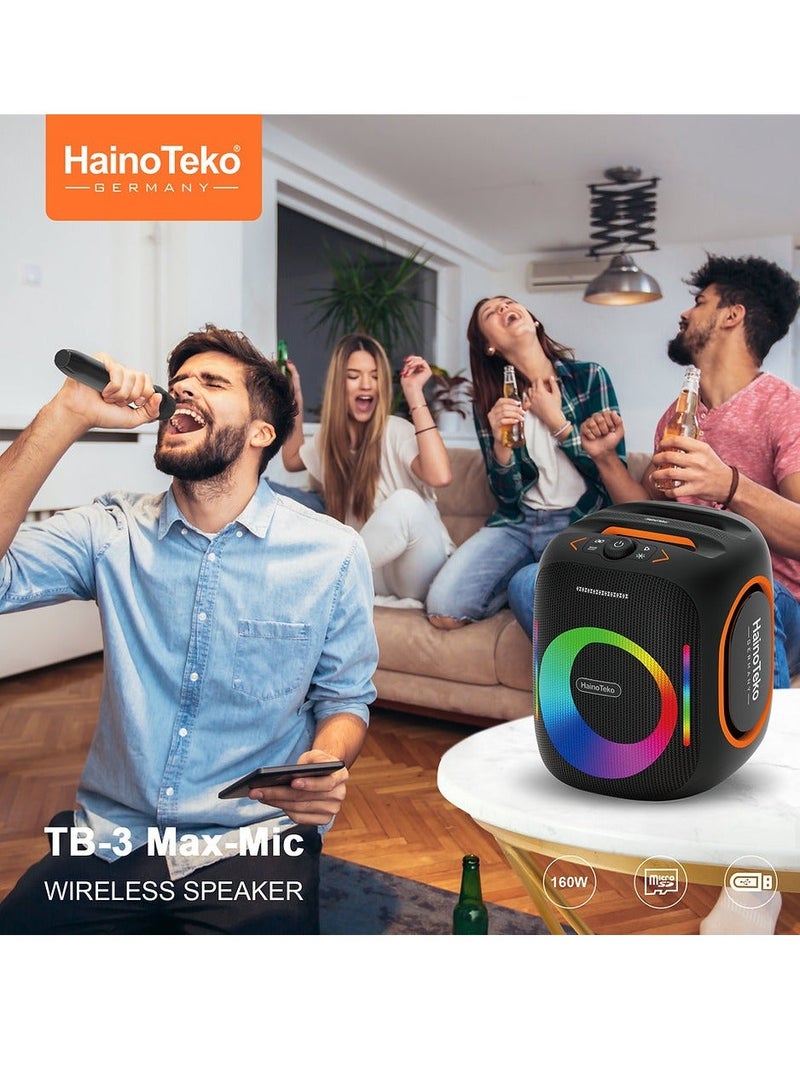 Haino Teko TB-3 Max Wireless Portable Bluetooth Speaker with Dual Wireless Microphones, Powerful Bass Sound, Karaoke Function, Long Battery Life for Home Parties & Outdoor Entertainment - Image 2